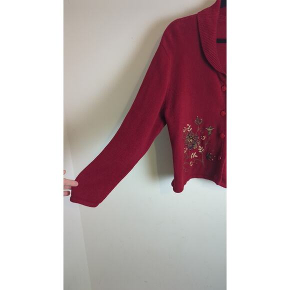 Vintage Cottagecore Knit Embroidered Beaded Sweater Cardigan Women's Size XL - Picture 4 of 9